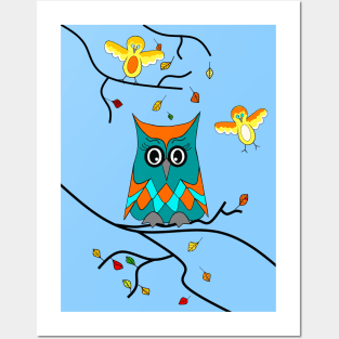 Owl And Birds Posters and Art